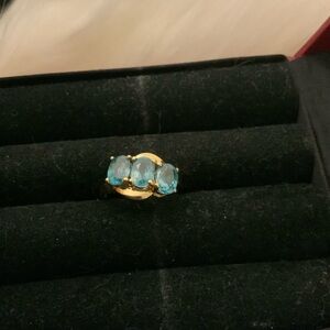 XMAS SALE Elegant Gold plated Sterling and Aquamarine Ring marked 925